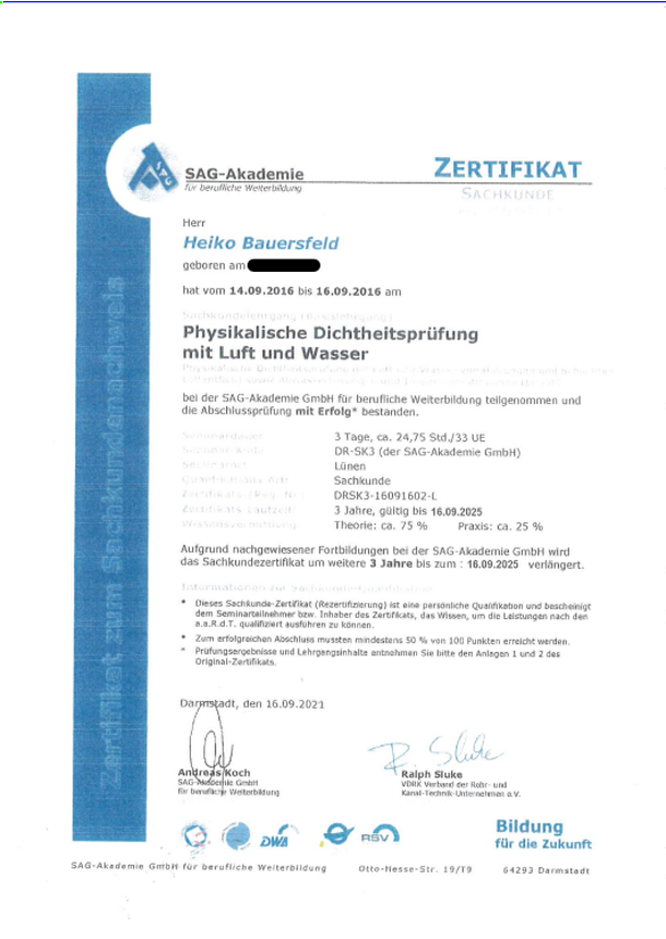 Physikalische Dichtheitsprüfung