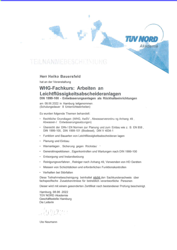 WHG-Fachkurs TÜV Nord